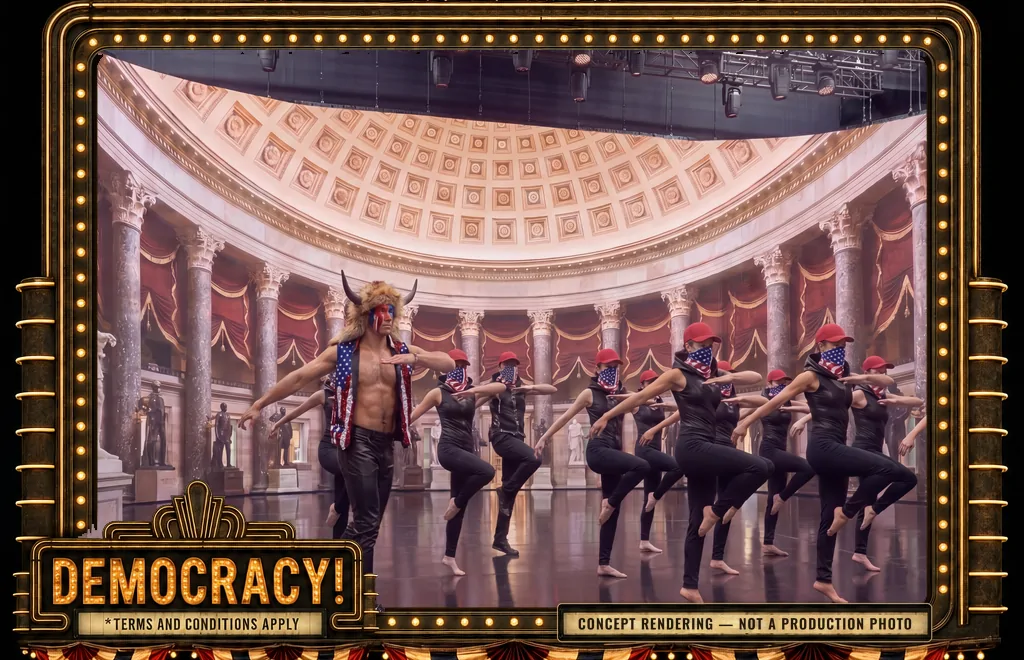 The Shaman leads the fashion corps through Statuary Hall