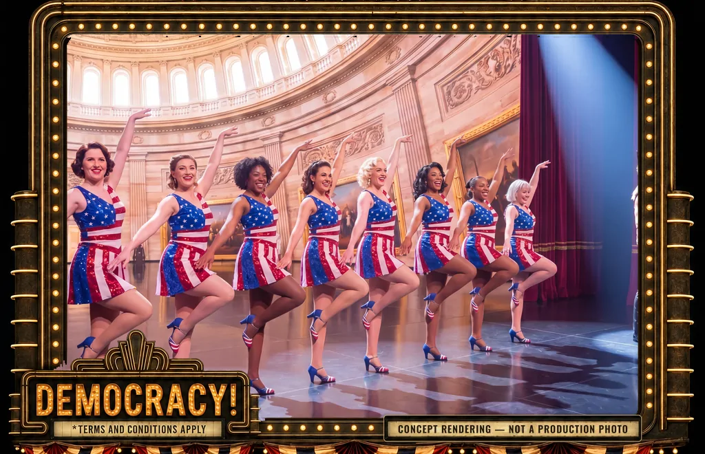Sequined showgirls kick-line under the Capitol Rotunda dome