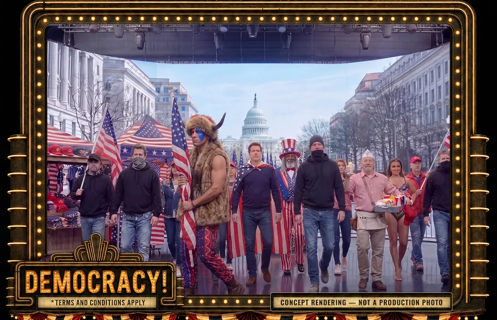Ensemble marching down a Pennsylvania Avenue street set toward the Capitol