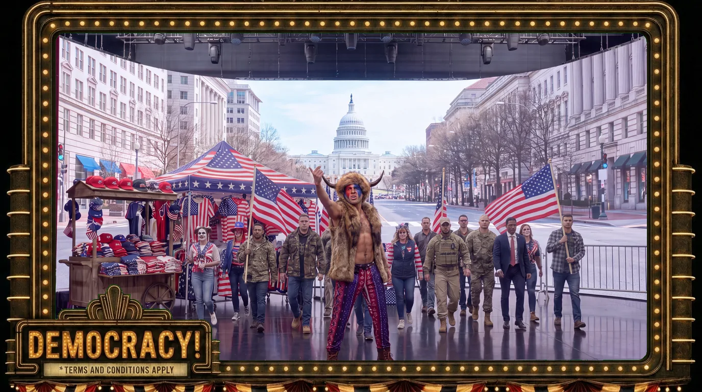 Stop the Steal, Buy Our Merch - Pennsylvania Avenue: The crowd hardens and marches, the dome straight down the avenue.